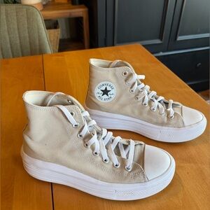 Converse High-Top Platform Sneakers in Light Tan
